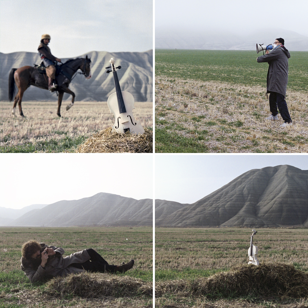 en haut : Metin Yılmaz (cavalier dans le clip "Hey") et Filip Nilsson (réalisateur) ; en bas : Gaspard Augé © Jasper J. Spanning