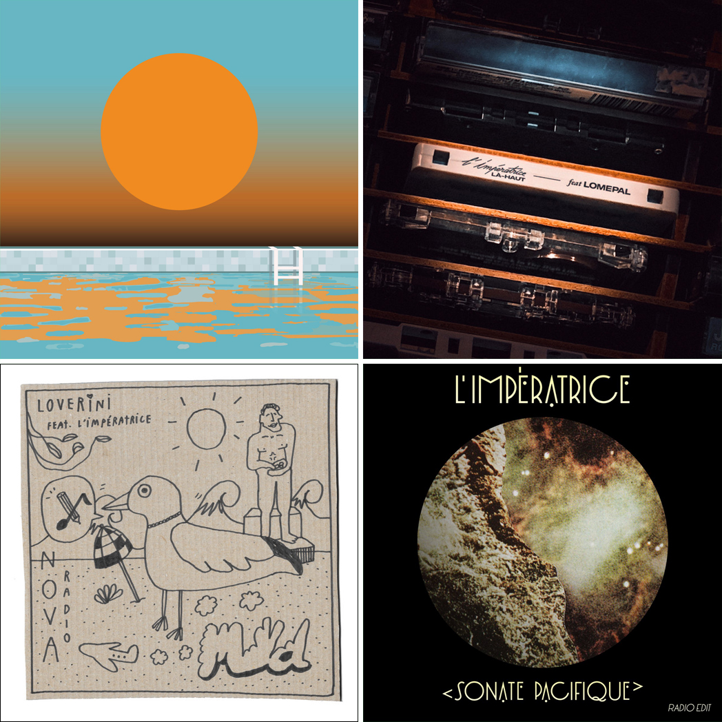 Poolside, "High Season" (Pacific Standard Records, 2021) ; L'Impératrice feat. Lomepal, "Là-haut" single (mıcroqlıma, 2018) ; Myd feat. L'Impératrice, "Loverini" single (Ed Banger Records / Because Music, 2021) ; L'Impératrice, "Sonate Pacifique" (radio edit) (Cracki Records, 2014) 