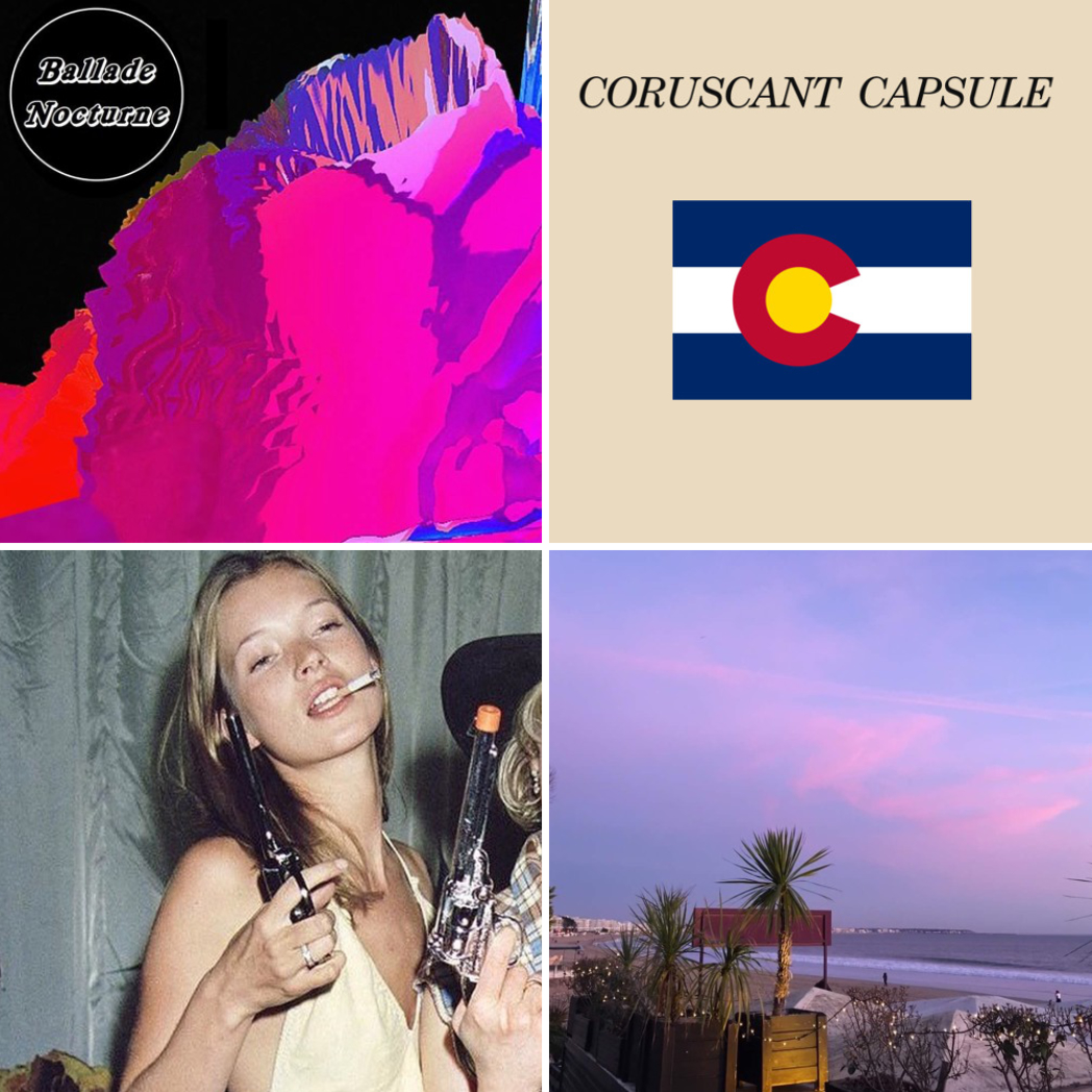 les singles de Coruscant Capsule : "Ballade nocturne" (2016), "Colorado" (2018), "Dirty Tale" (2016) et "Intro" (2018) © archives personnelles de Please